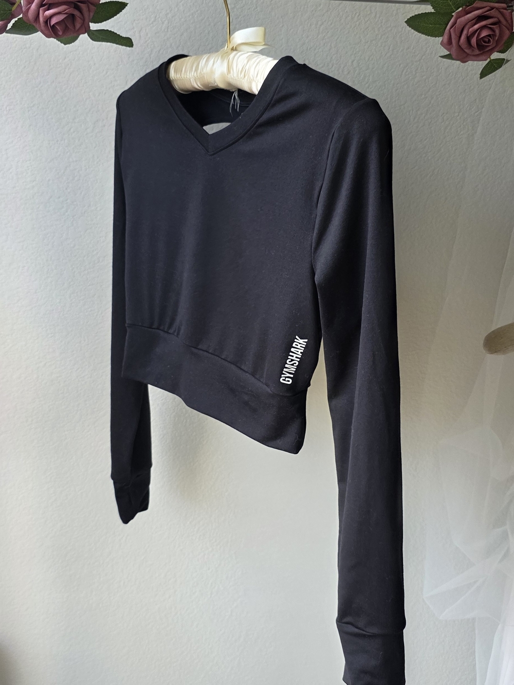 Gymshark Black Cropped V-Neck Long-Sleeve Top